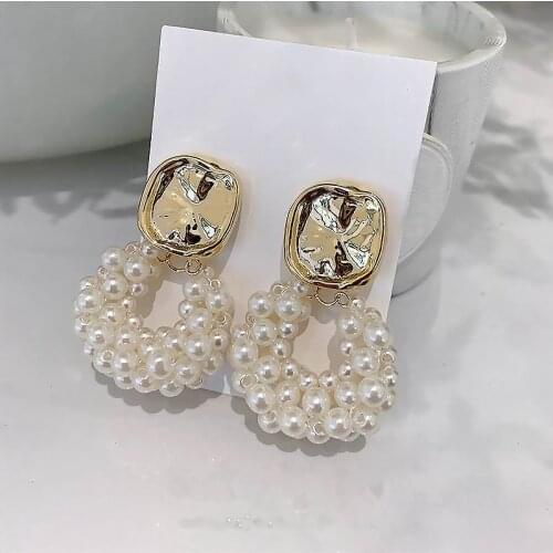 Korean Statement Pearl Beaded Drop Earrings For Women New Handmade White Dangle Earings Jewelry Wholesale