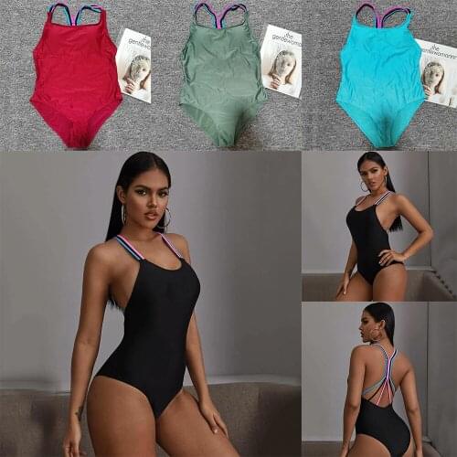 2021 Summer Sexy Solid Color Black One Piece Swimsuit Push Up Padded Swimwear Vintage Monokini High Waist Bathing Suit Beachwear