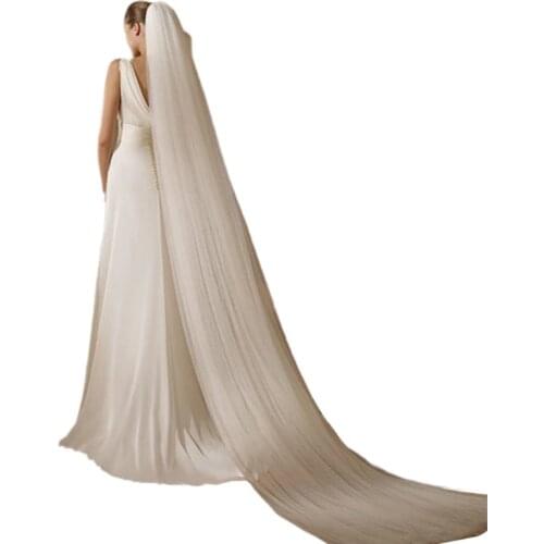 1/2/3 Tiers Womens Cathedral Length Wedding Veil Minimalist Simple Solid Color Tulle Trailing Bridal Veil With Plastic W0YA