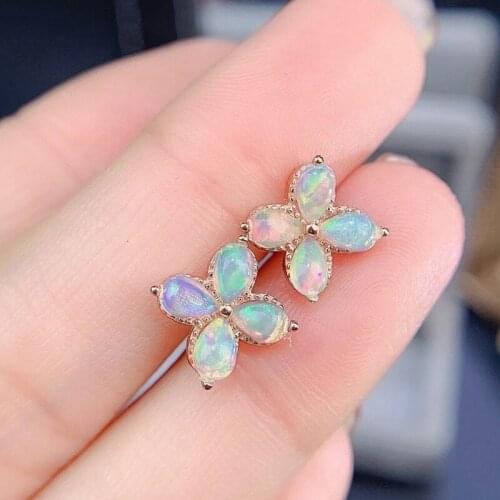 100% Natural Opal Earrings Sterling 925 Silver Gemstone Oval 3*5mm for Women Wedding Anniversary Party Classic Fine Jewelry Gift