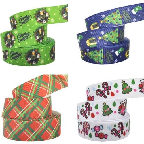 10Y 25mm Christmas Grosgrain Ribbon For Tree Snowman Plaid Printed Christmas Theme DIY Handmade Materials DIY Hairbows Accessory