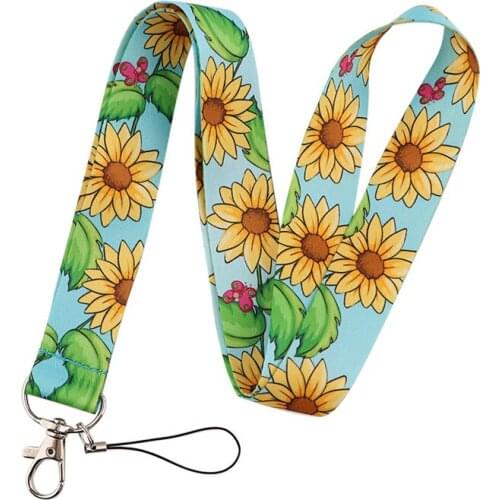 30pcs Painting childlike Sunflower Flowers Lanyard for Keys Phone Cool Neck Strap Lanyard for Camera Whistle ID Badge webbings