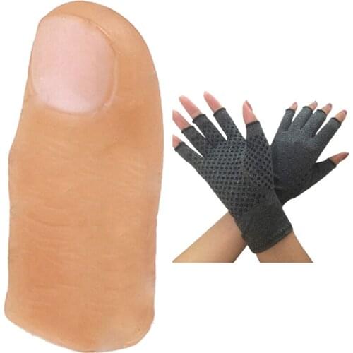 5Pcs Simulation Finger Sleeve Fake Thumb Tip Finger Magic Prank Trick Prop Toys with Compression Glove 1 Pair L
