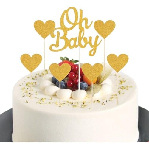 7PCS Cake Topper Glitter Oh Baby Love Heart Shape Cupcake Topper Cupcake Pick Party Decor Topper For Birthday