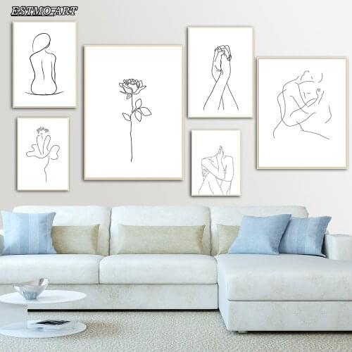 Abstract Canvas Painting Lady Line Drawing Poster and Prints HD Figure Body Hand Black White picture living room wall art Decor