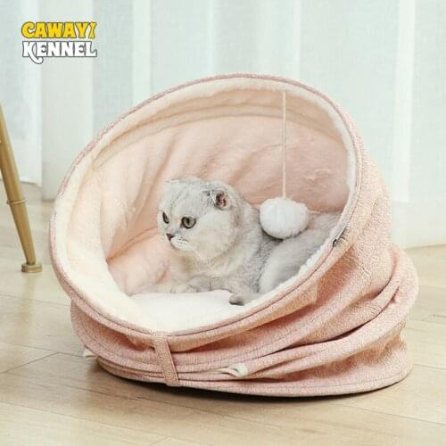 Cawayi Kennel Soft Pet House Bed for Dogs Cats Small Animals Products Foldable Cat Tunnel Toys Semi-enclosed House Winter Warm