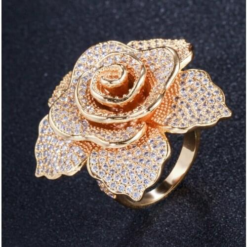 DEELAN Fashion Flower CZ statement Rings for Women Cubic Zirconia wedding Party Ring Sunflower Bague Girls Wholesale Jewelry