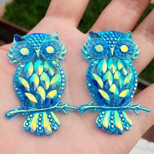 Diy 35mm *54mm owl rhinestone garment hair decoration resin flat back crafts4pcs/lot