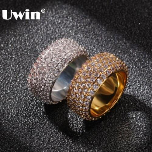 UWIN 10mm Micro Paved Iced Out Cubic Zirconia Ring Men Women Gold Color 5 Row Cz Hiphop Rapper Ring Jewelry