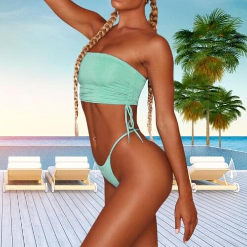 Two Piece Sets Women 2021 Summer Beach Vacation Sexy Hot Tops Bandage Bikinis Set Backless Strapless Swimsuit With Chest Pad