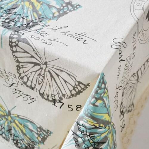 Butterfly Linen Table Cloth with Lace Edge Print Rectangle Kitchen Coffee Table Cover Home Tablecloth toalha De Mesa ZB-28