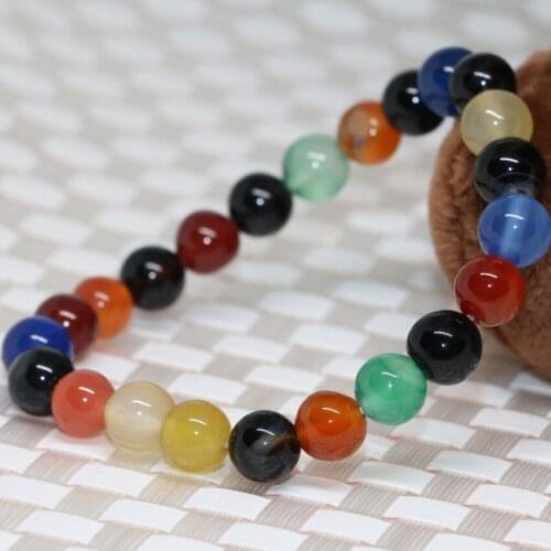 Fashion natural stone agat onyx carnelian stone beads multicolor round beads 8mm bracelet for women charms jewelry 7.5inch B2025