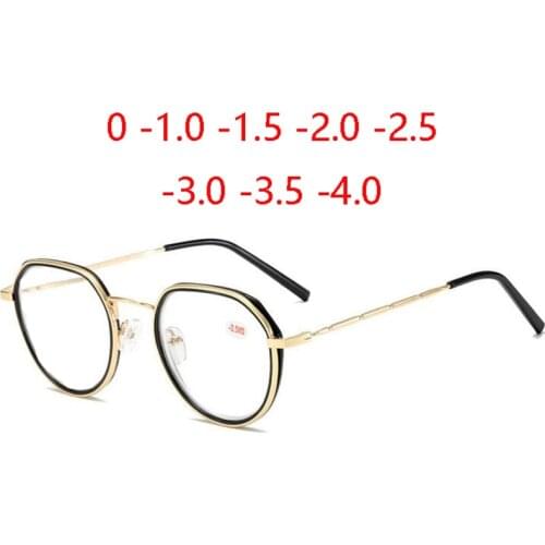 Fashion Polygon Women Nearsighted Glasses Finished Metal Vintage Short-sight Eyewear Prescription 0 -1.0 -1.5 -2.0 To -4.0