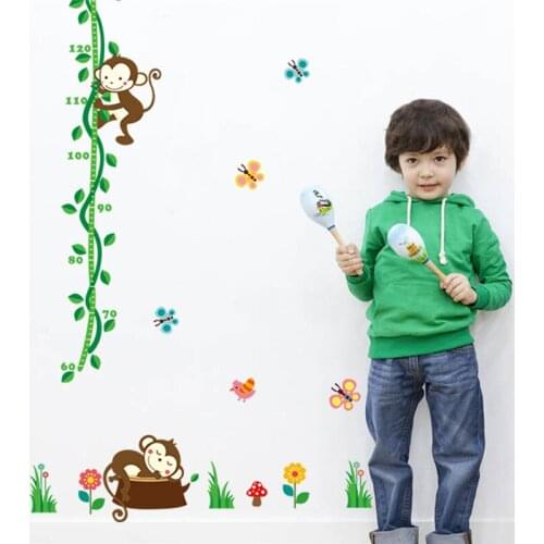 Cartoon animals zoo tree Monkey DIY home decor wall sticker children height growth chart measure kids room nursery decal