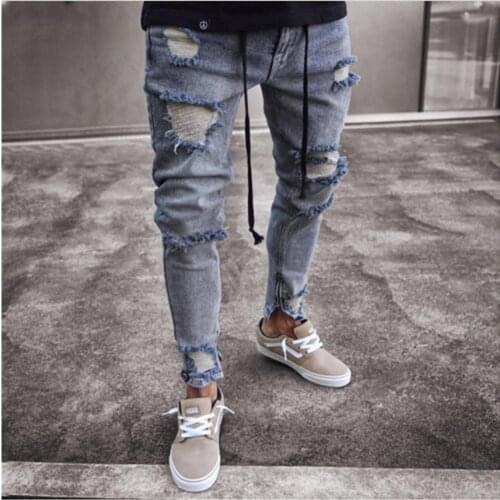 Mens low-legged tight high-end tight zipper holes narrow-legged trousers mens jeans