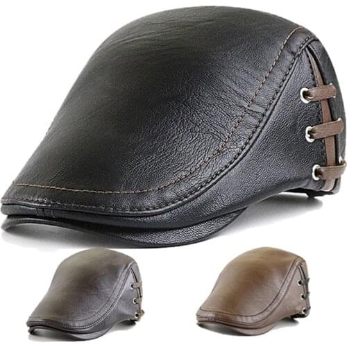 Men Beret Hat Mens PU Leather Newsboy Cap Ivy Gatsby Flat Golf Driving Cap Hunting Hat Retro Beret Caps