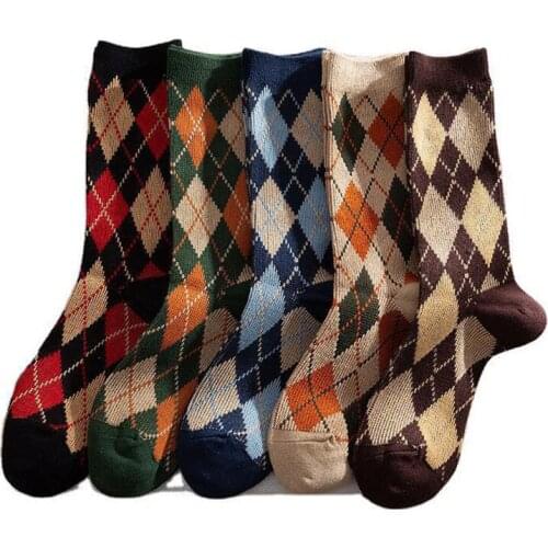 New Fashion Winter Socks Women Cotton Harajuku Warm Cycling Socks Long Female Plaid Pattern 5 Pairs Chaussette Femme Calze Donna