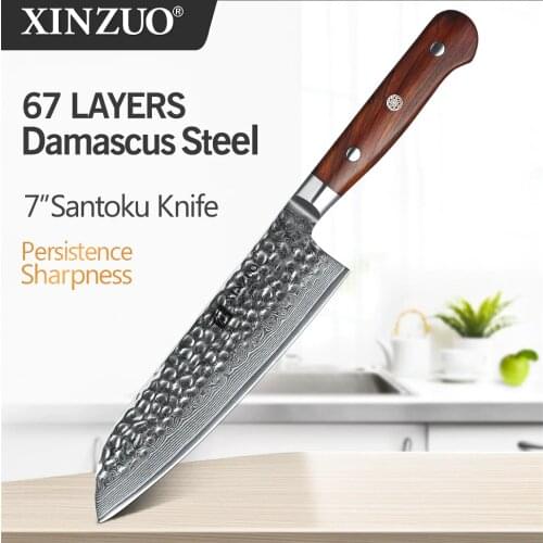 XINZUO 7'' Santoku Knife Professional Japanese Chef Knives Damascus Stainless Steel Kitchen Knife Rosewood Handle Slicing Knife