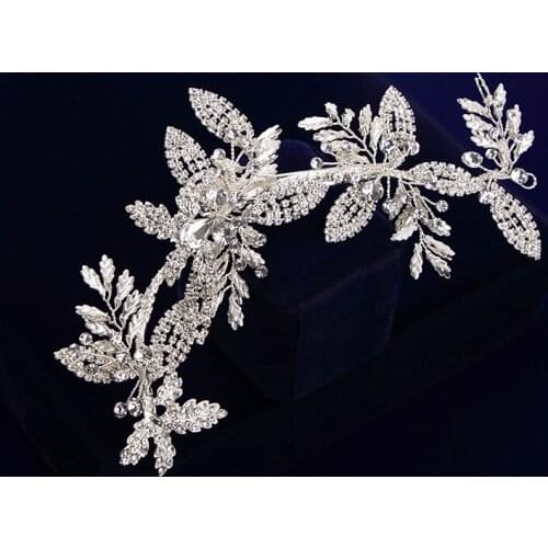 Gorgeous Brides Barrettes Rhinestone Soft Leaves Bridal Hairbands Wedding Hair Accessories Evening Headdress