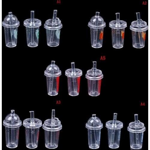 Wholesale 3Pcs/Lot 1:12 Dollhouse mini Drinking cup with straw simulation drink Food Drink Beverage Toy Decoration model toy