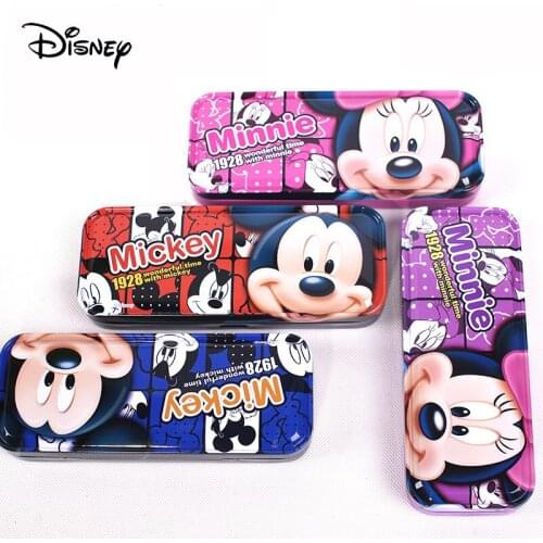 Disney cartoon pencil case cute tinplate double-layer large-capacity stationery box boys and girls learning stationery gifts