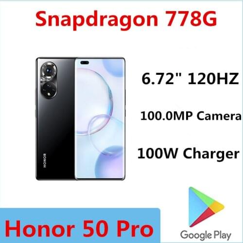 Original Honor 50 Pro 5G Mobile Phone Snapdragon 778G Android 11.0 6.72" 120HZ 100.0MP Camera 100W Super Charger 8GB 256GB NFC
