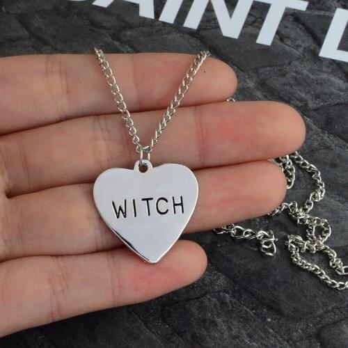 Engraved Witch Heart Necklace Gothic Punk Witchcraft Wiccan Necklaces For Women Men Halloween Jewelry Accessories Gifts