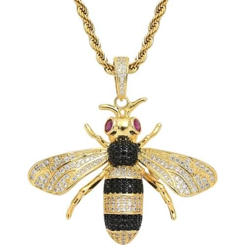 New Iced Out Honeybee Pendant Pave Cubic Zircon Hip Hop Necklace For Women MenS Rapper Jewelry Gift Dropshipping