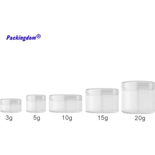 50pcs Plastic Container Cream Jar Clear Empty Glitters Packaging Small Ointment Powder Cosmetic Storage Box 3g 5g 10g 15g 20g