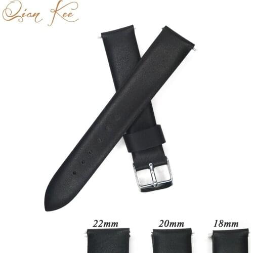 YQI 16mm 18mm 20mm 22mm Watchband Leather Black Watch band Genuine Leather Strap For Hour Belt for Watches with Spring Bar