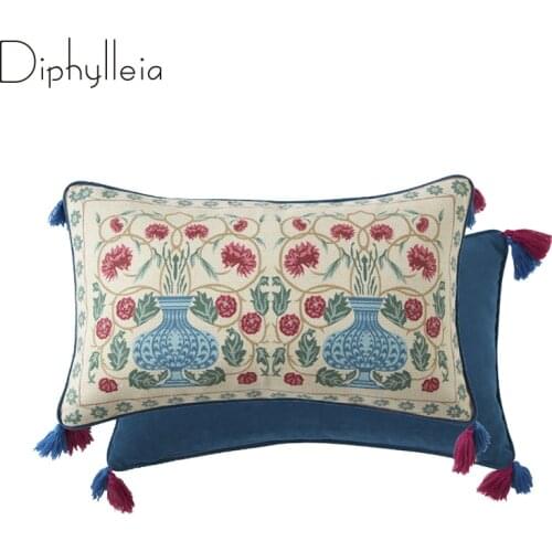 Diphylleia Lumbar Pillow Cover Romantic Retro Flower And Vase Luxury Rectangle Cushion Case For Sofa Couch Bedroom Living Room