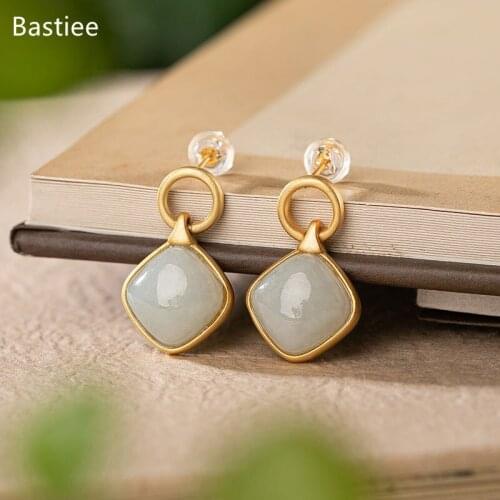 Bastiee Korean Earrings Earrings Silver 925 Jewelry For Women Emerald Golden Plated Long Earrings Vintage Silver Earrings
