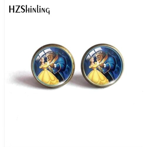 2021 New Beauty and the Beast Anime Bell Princess Handmade Stainless Steel Glass Dome Stud Earrings