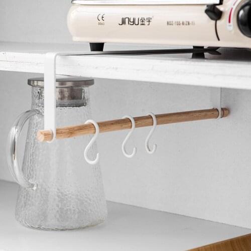 Wrought Iron Cabinet Seamless Hook Japanese Kitchen Hanging Rack Cups Draining Holder Organizer Space Save