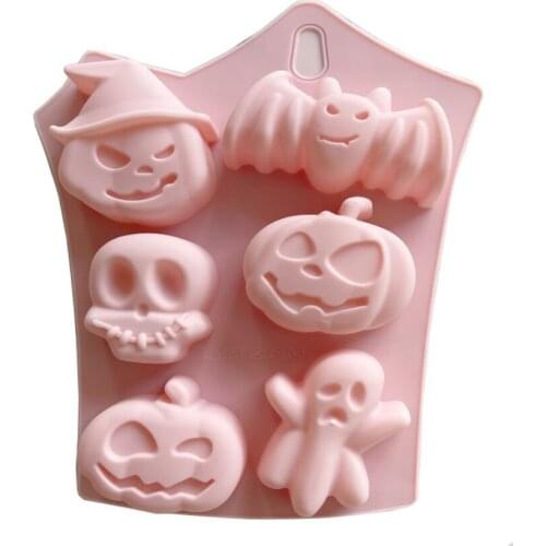 6 Even Halloween Ghost Festival Doll Pumpkin Skull Shape Silicone Mold Fondant Cake Decoration Baking Tool Mousse Pudding Mold