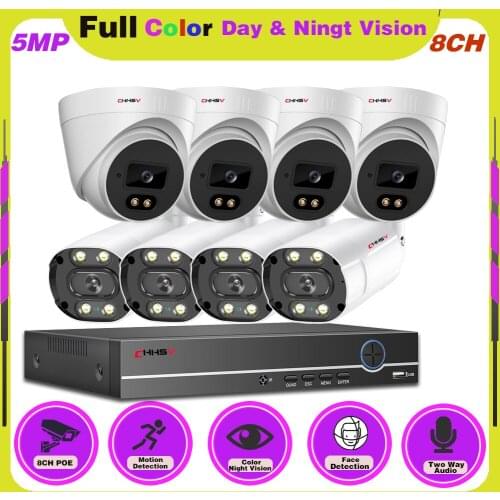 Two-way Audio HD 5MP CCTV 8 Cameras Outdoor Waterproof Security Video Surveillance Ip Camera System Set 8ch POE NVR Kit ONVIF