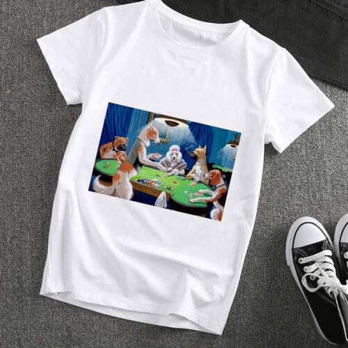 Funny Dogs Playing cards Printed T shirt Women Spoof graphics Harajuku tshirt Femme Fashion casual T-shirt female Tops clothing