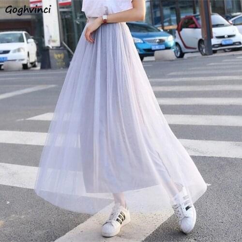 Skirts Women Double Layer Gauze Elastic Breathable Beach High Waist Fairy Ankle-length Graceful Korean Style Female Streetwear