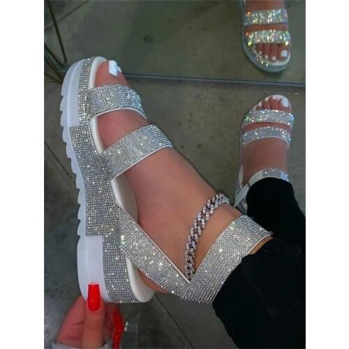 Women Platform Sandals 2021 Summer New Colorful Rhinestone Ladies Dress Shoes Thick Bottom 35-43 Female Casual Beach Sandals