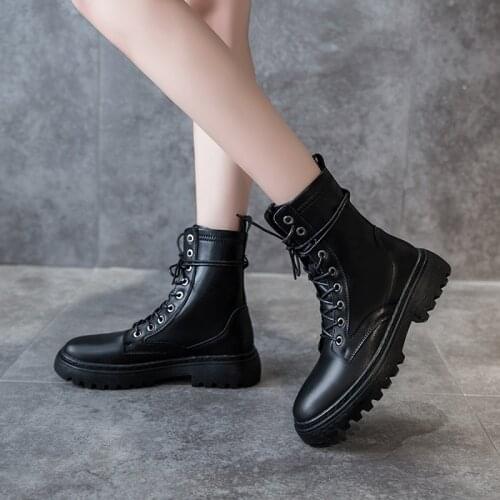 Winter Women Ankle Boots Black Leather 2021 Fashion Autumn Warm Fur Motorcycle Non-slip Waterproof Female Platform Boots Shoes