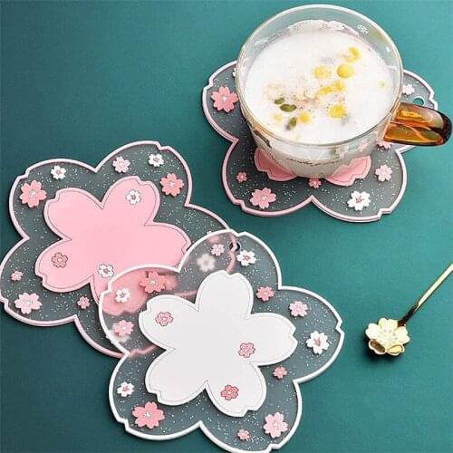 1Pcs Cherry Blossom Heat Insulation Table Mat Non-slip Heat Resistant Coaster Pot Bowl Dish Mat Multifunction PVC Insulation Mat