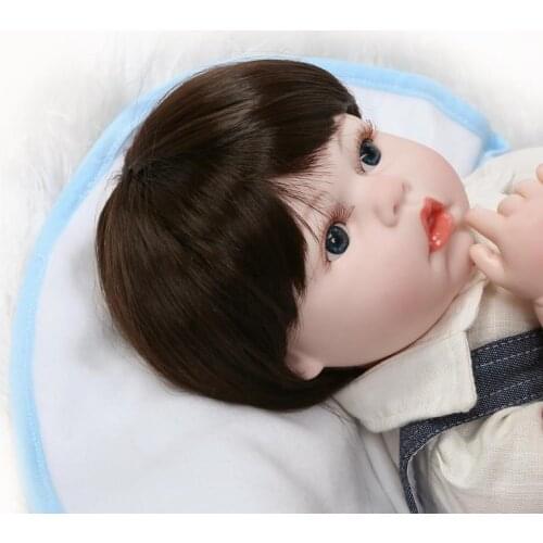 22 Inch Blue Eyes Reborn Baby Girl Soft Silicone Newborn Babies Doll Toy with Magnetic Mouth Kids Birthday Xmas Gift