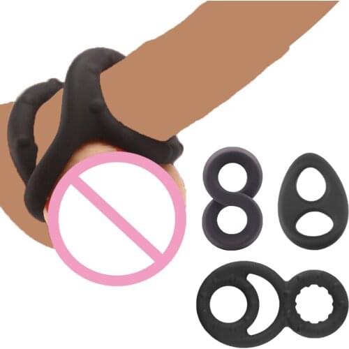 3 Types Liquid Silicone Stretchy Penis Rings Delay Ejaculation Sex Toys for Men Enhancer Double Cock Ring Male Chastity Device
