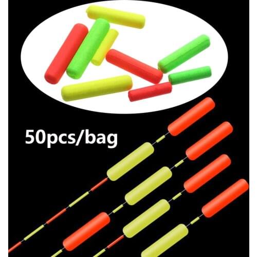 50PCS Foam Cylinder Foam Floats Ball Oval Fishing Floats Beads Indicator Fish Beans Rig Rigging Stoppers Night Fishing Accessory