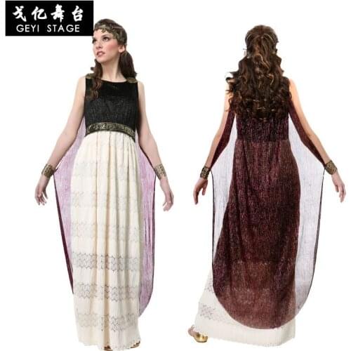 Free shipping Halloween Cosplay Renaissance Womens Adult Greek Roman Goddess Toga Empress Fancy Dress Party Costume