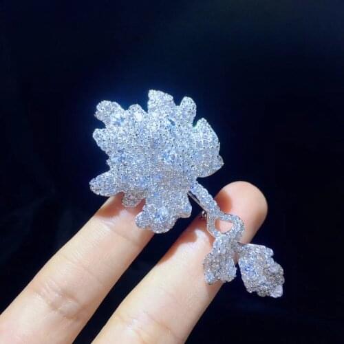 Plant leaf brooch pins 925 sterling silver with cubic zircon unisex fine jewelry for women and men free shipping