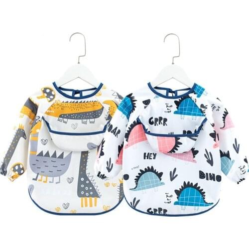 Baby Long Sleeve Bib Waterproof Coverall Cotton Childrens Apron Bibs And Cloth Babies Accessories Newborn Baby Feeding