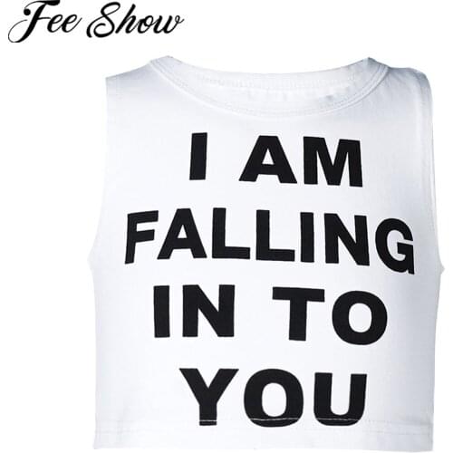 Child Kids Teens Sleeveless Letters Print Dance Crop Top Girls Hip Hop Clothing Gym Workout Sports Tank Tops Jazz Dance Costumes