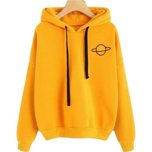 Harajuku Hoodie Women Autumn Winter Pullover Harajuku Planet Printed Drawstring Sweatshirt Teen Girls Long Sleeves Tracksuit