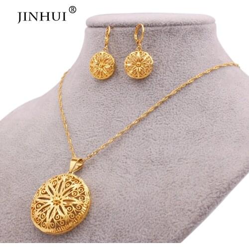Dubai gold color wedding ornament jewelry sets for women African bridal party wife gifts necklace pendant earrings jewellery set